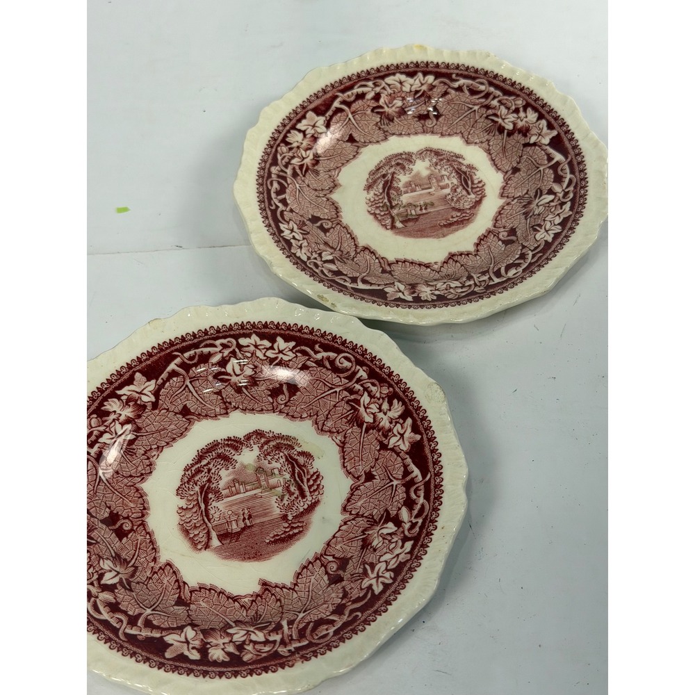 Masons Patent Ironstone Vista Red Transferware Plates England Set of 2 Vintage